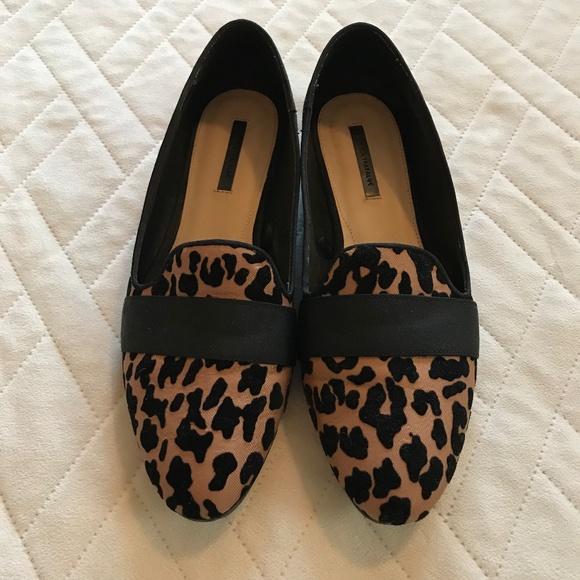 Zara Shoes - Zara Shoes Leopard Smoking Slippers Loafers Flats